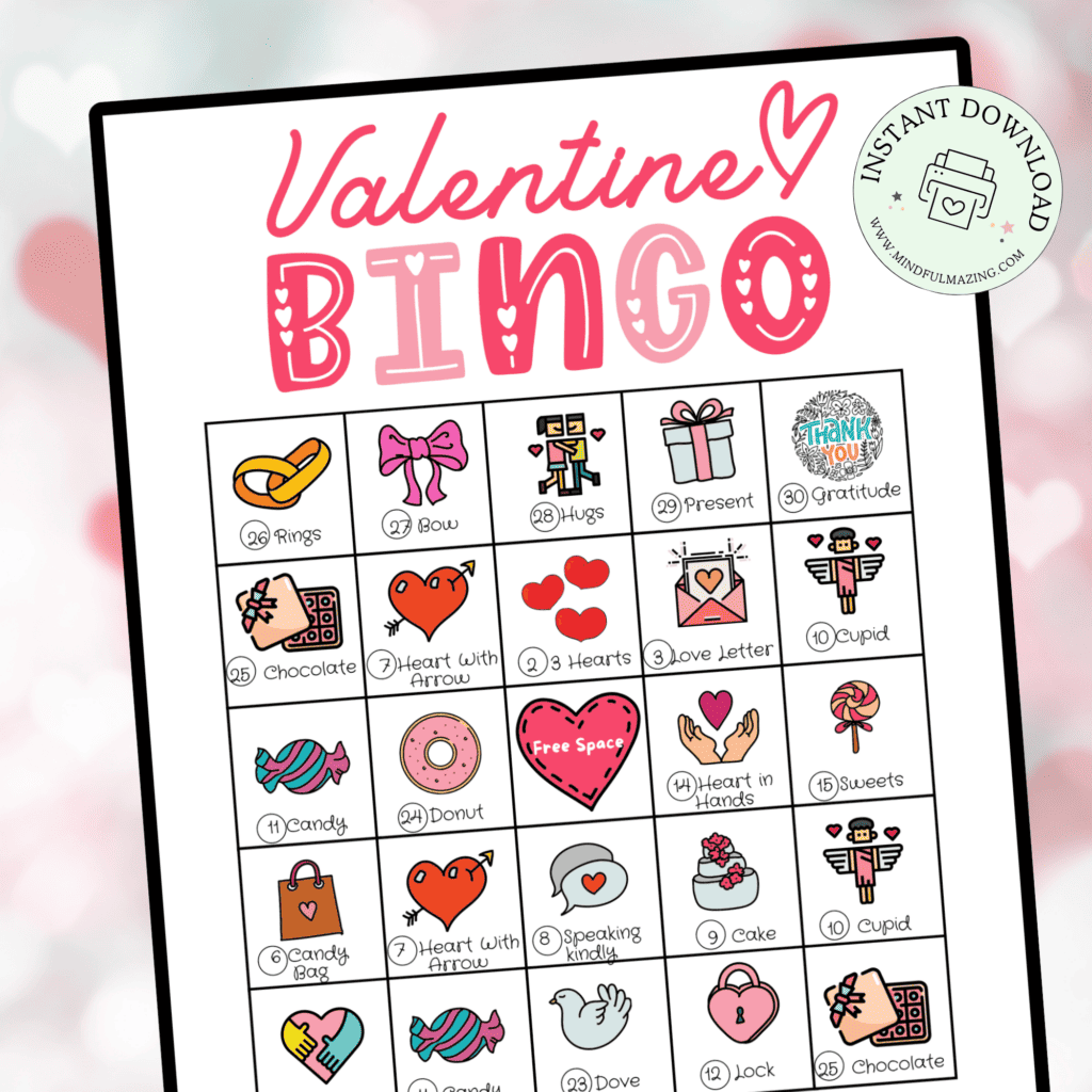 free printable valentine's bingo game (30 cards!) • mindfulmazing